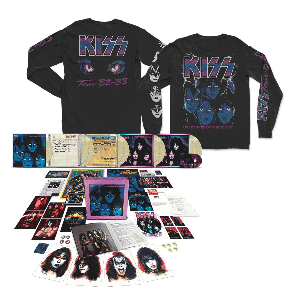 Creatures Tour '82-'83 Longsleeve + Creatures Of The Night 40th Anniversary 9LP Super Deluxe (Limited Edition Glow-In-The-Dark Vinyl) Bundle